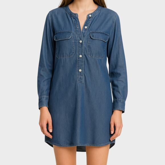 GAP Dresses & Skirts - Gap Womens Small Blue Chambray L/S Button Front Shirt Dress Lyocell No Belt